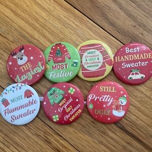Seven Ugly Christmas Sweater Novelty Pins Bundle